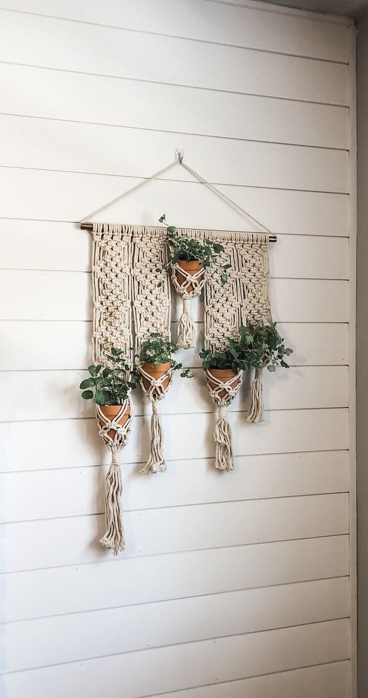 Dây tết macrame handmade treo tường để chậu cây cảnh trang trí