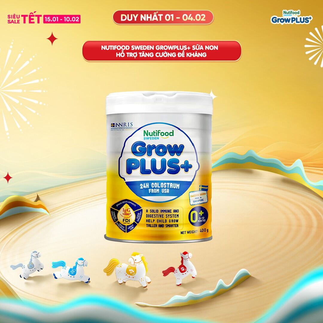 Sữa Bột Nutifood GrowPLUS+ Sữa Non - Hỗ Trợ Tăng Cường Đề Kháng 400g - 0-12 Tháng Tuổi - Tăng Cường 