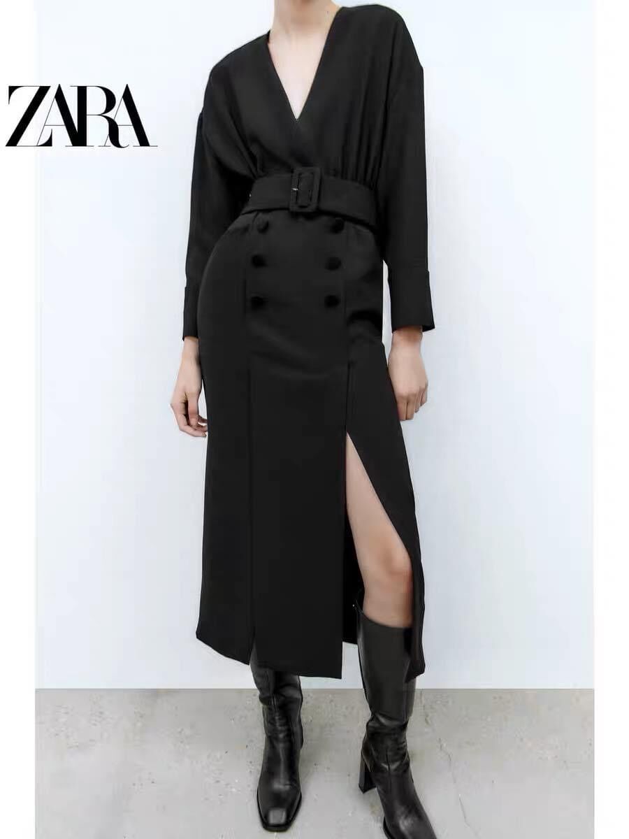 Đầm Zara đen lụa mềm rủ