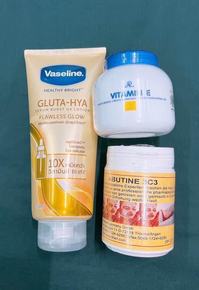 Combo dưỡng trắng da Vaseline Abutine 3c3 và Vitamin E