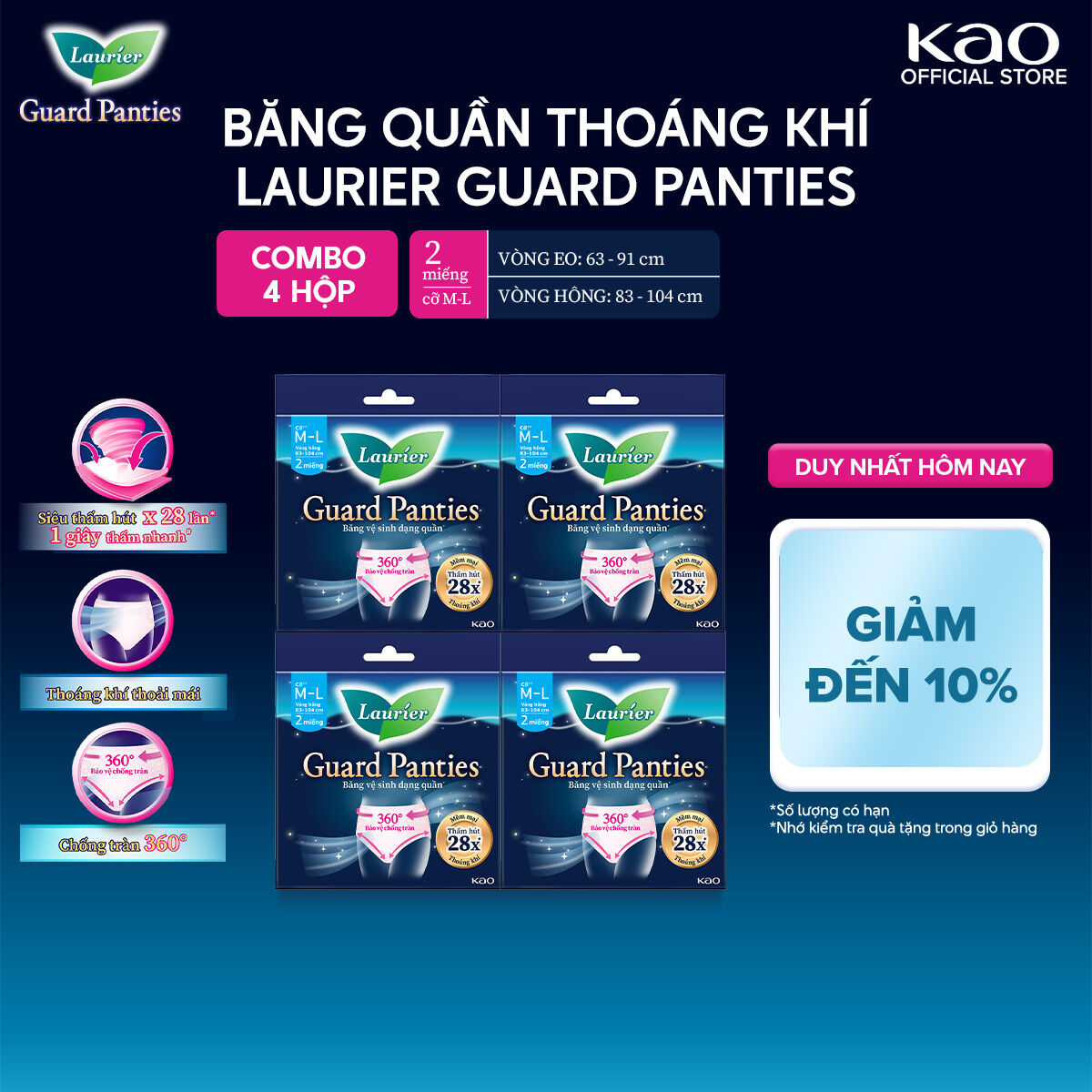Combo 4 Băng Vệ Sinh Quần Laurier Guard Panties Size M-L Gói 2 Miếng