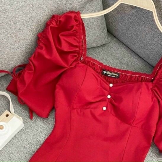 [ MÃ 320 ] ÁO CÚP NGỰC TAY NHÚN PHỒNG ( ẢNH SHOP CHỤP )