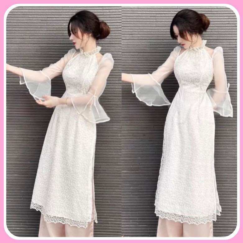 (SHOP BIGSIZE NỮ 50KG ĐẾN 90KG) set áo dài cách tân tay loe tà 2 lớp
