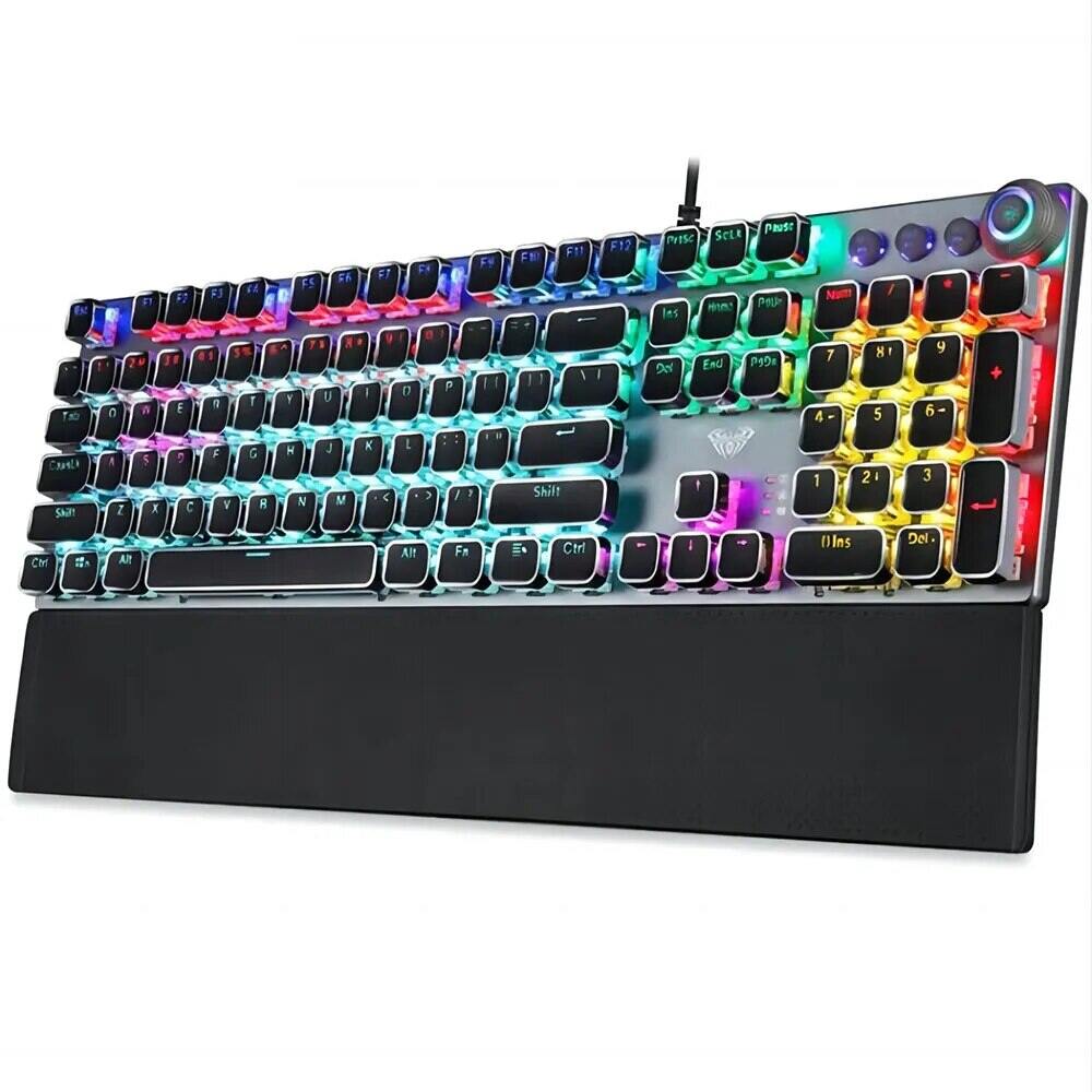 F2088 Cơ Bàn Phím Chơi Game Chống Ghosting 104 Phím Blue Switch Có Dây Có Đèn Nền Nhiều Màu Cho Máy Tính Laptop Đèn Nền