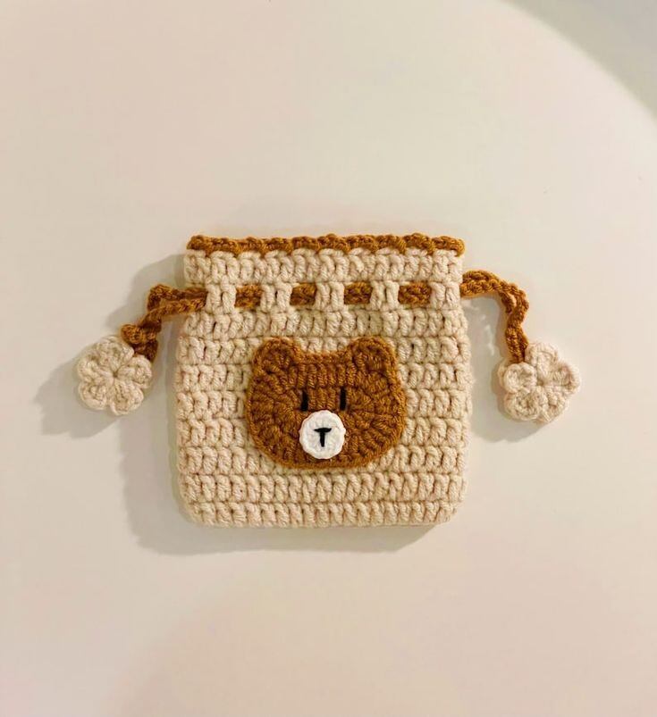 Handmade Drawstring Bag Made of Wool in the Shape of Flowers [Handmade Mushroom]