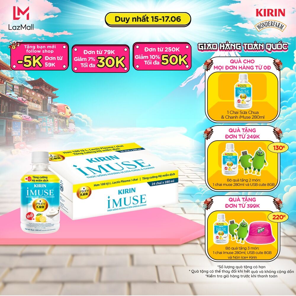 [Duy nhất 20h 07.08 -10.08 Mua Đơn Hàng Từ  99k tặng Ly Giữ Nhiệt - Giao hàng Hồ Chí Minh]  [Giao hàng toàn quốc] 1 Thùng - Thức Uống Vị Sữa Chua & Chanh KIRIN iMuse 280ml