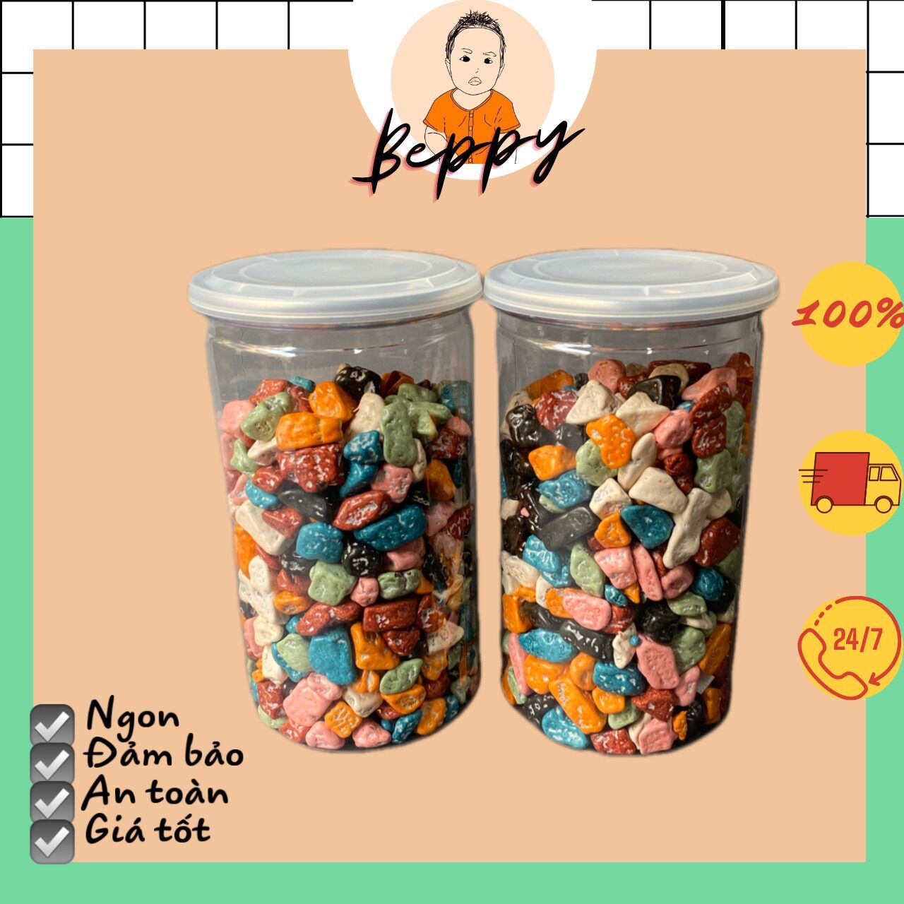 KẸO SỎI ĐÁ NHÂN SOCOLA (freeship voucher giảm giá) - Ăn vặt Beppy, Choco rock Hongkong, kẹo tuổi thơ