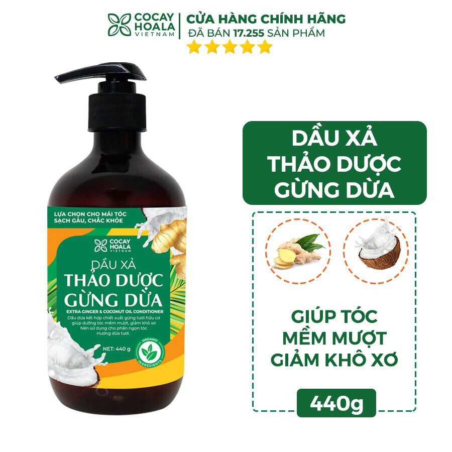 Mẫu mới - dầu xả thảo dược gừng dừa cocayhoala - chai 440 ml