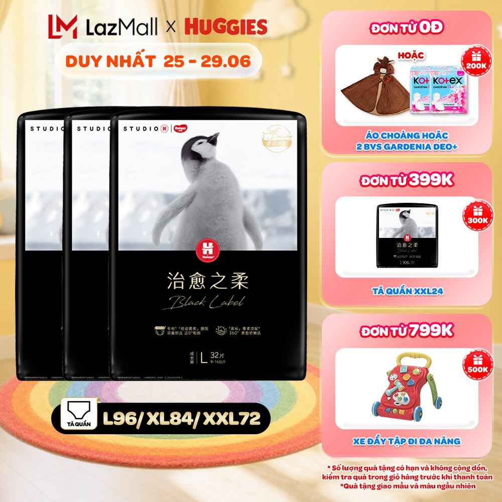 Combo 3 Tã dán/quần Huggies Black Label size M36/L32/XL28/XXL24 miếng
