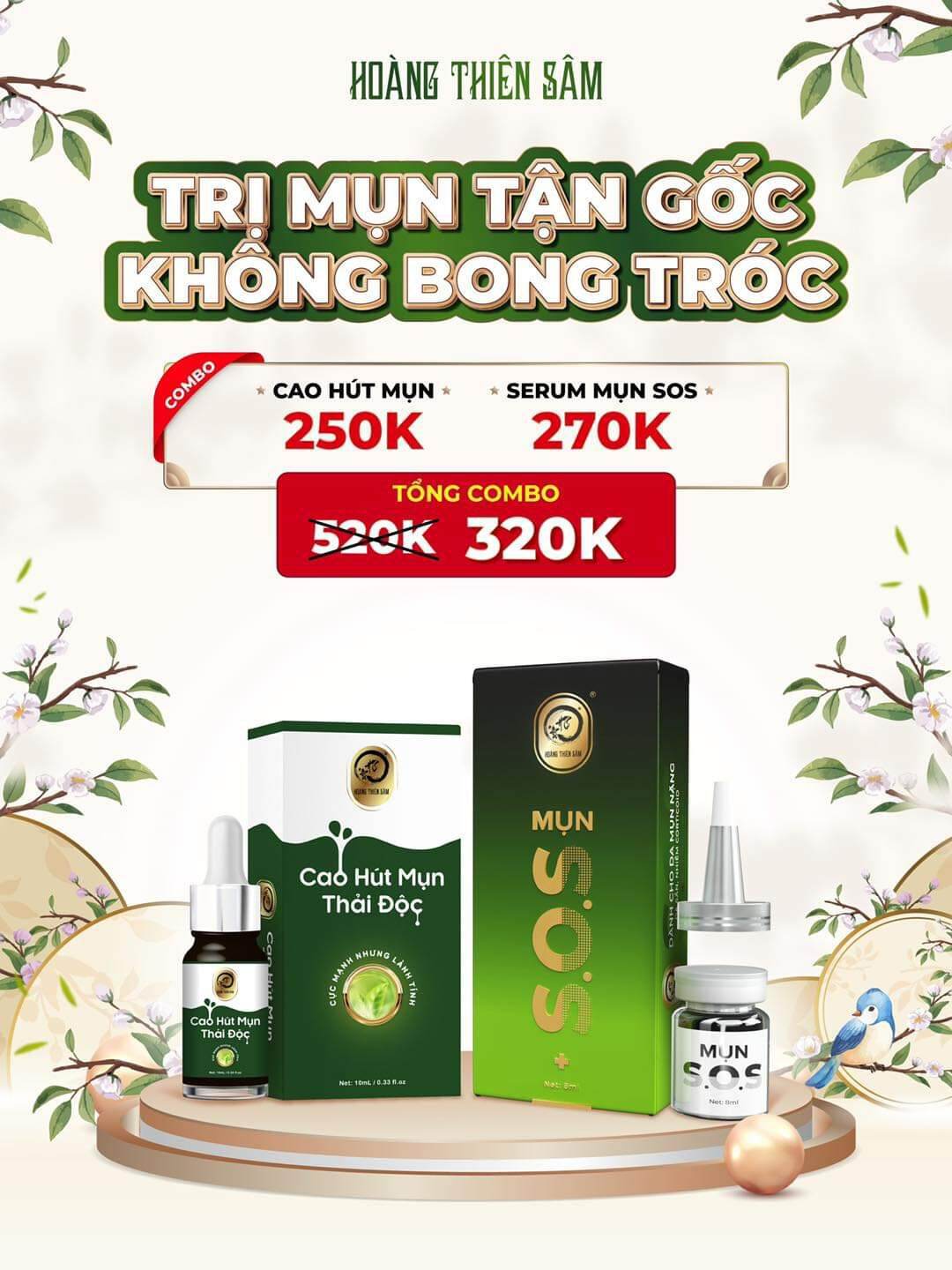 Combo Serum Mụn Sos Và Cao Hút Mụn Thải Độc Hoàng Thiên Sâm