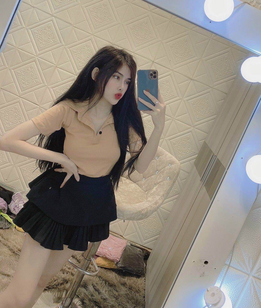 Áo thun ôm croptop cổ sơ mi form 45kg