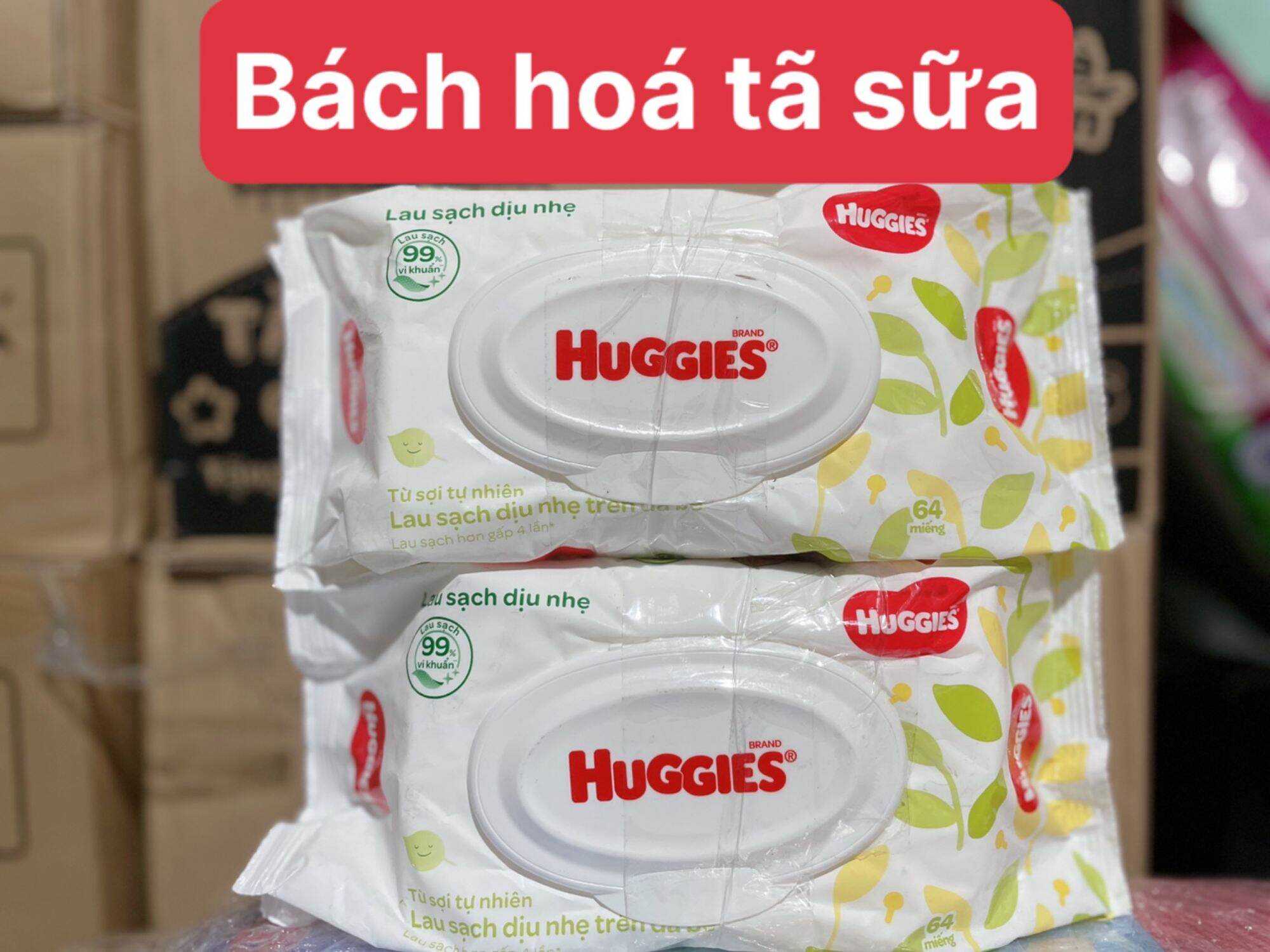 Combo 2 gói khăn ướt không mùi cho trẻ sơ sinh Huggies 64 tờ gói