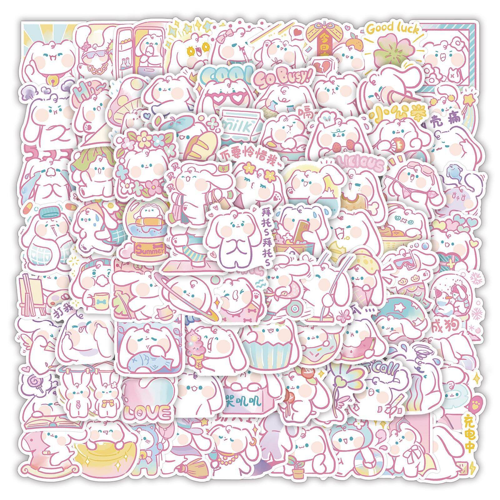 Set 50 - 100 hình dán sticker chống nước thỏ trắng