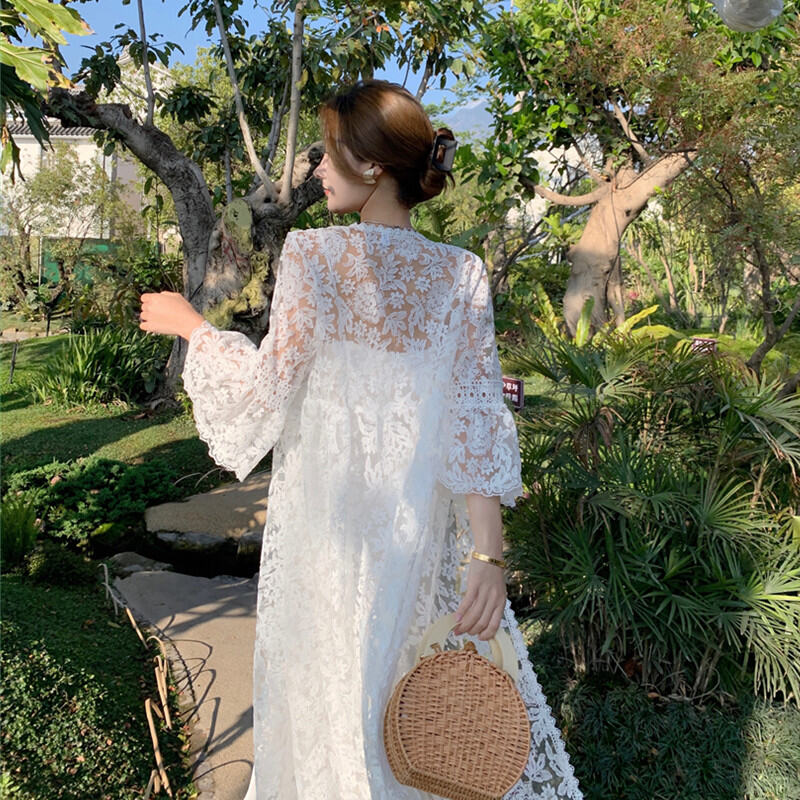 Áo Khoác Chống Nắng Ren Thêu Dài Vừa Phải Áo Khoác Cardigan Hở Vai Áo Khoác Ngoài Mỏng Đi Biển Mùa H