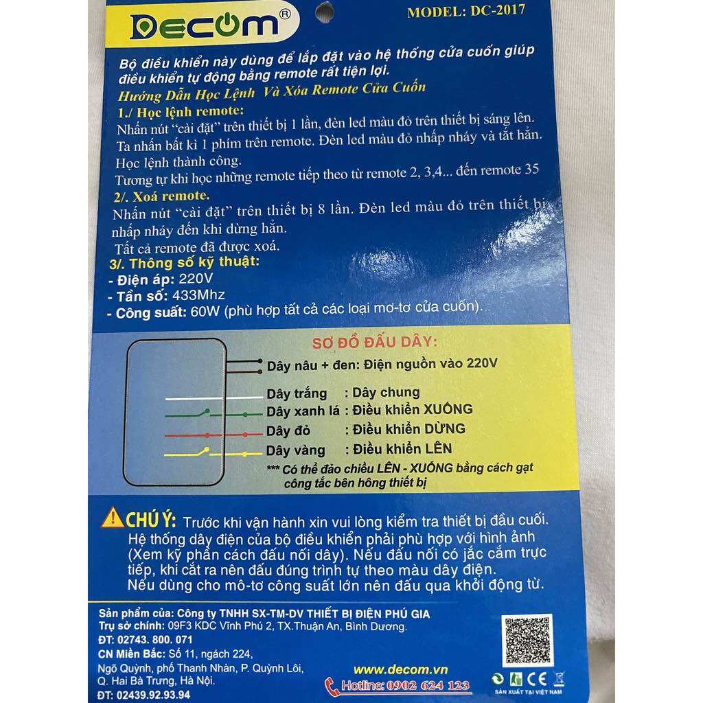 Bộ Điều Khiển Cửa Cuốn DC-2017