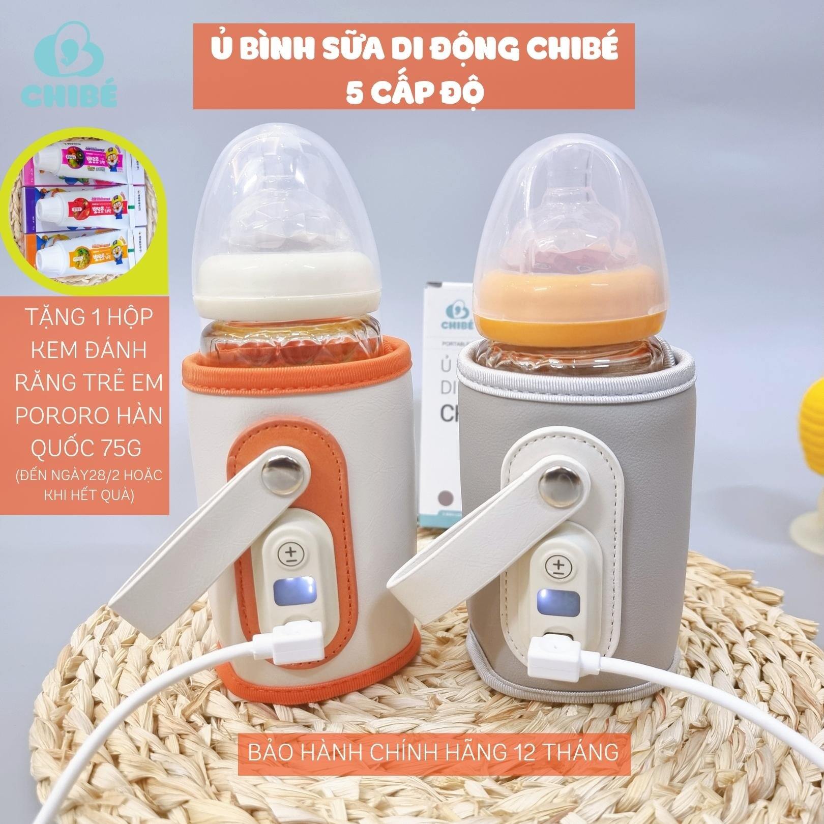 - Ủ bình sữa di động Chibé 5 cấp độ, tặng kèm 1 hộp kem đánh răng cho bé