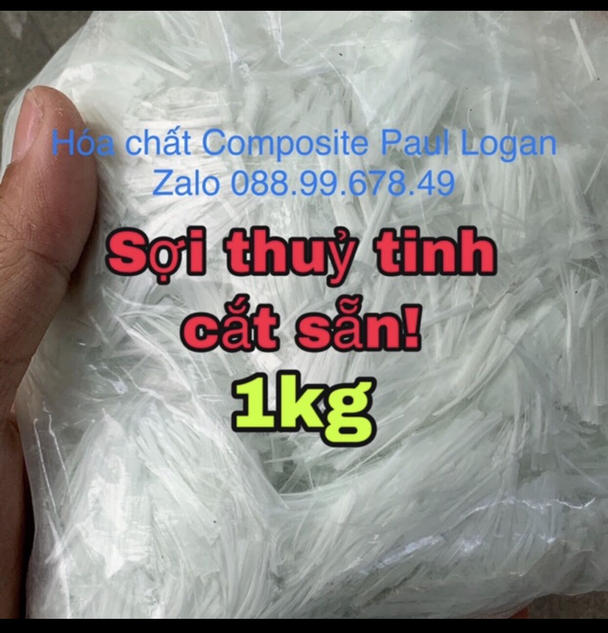 Sợi thuỷ tinh cắt ngắn sẵn 1.8cm nhét pô, phụ gia trộn bê tông, thạch cao phào chỉ