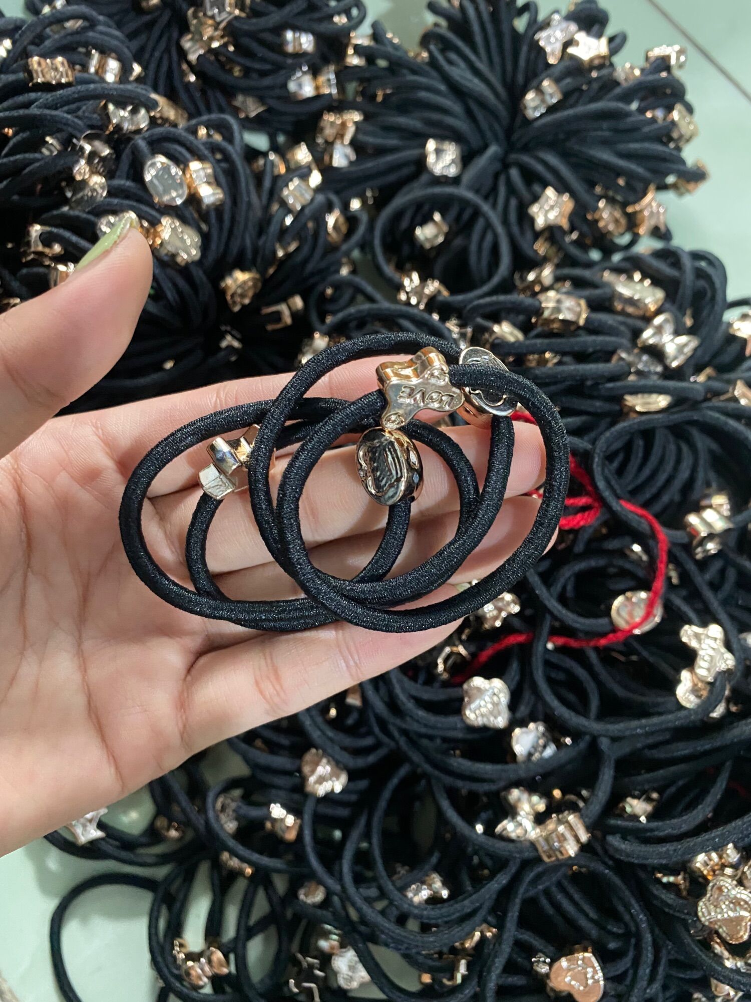 [GIFT] Dây Thun Cột Tóc Đính Hạt Vàng Gold