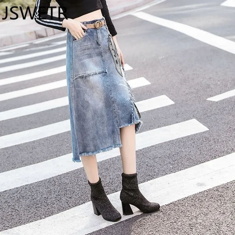 Váy denim lưng cao dáng dài ,váy jean xòe siêu đẹp