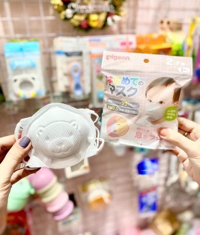 (Mẫu mới) Khẩu trang hình gấu Pigeon cho bé set 3 chiếc