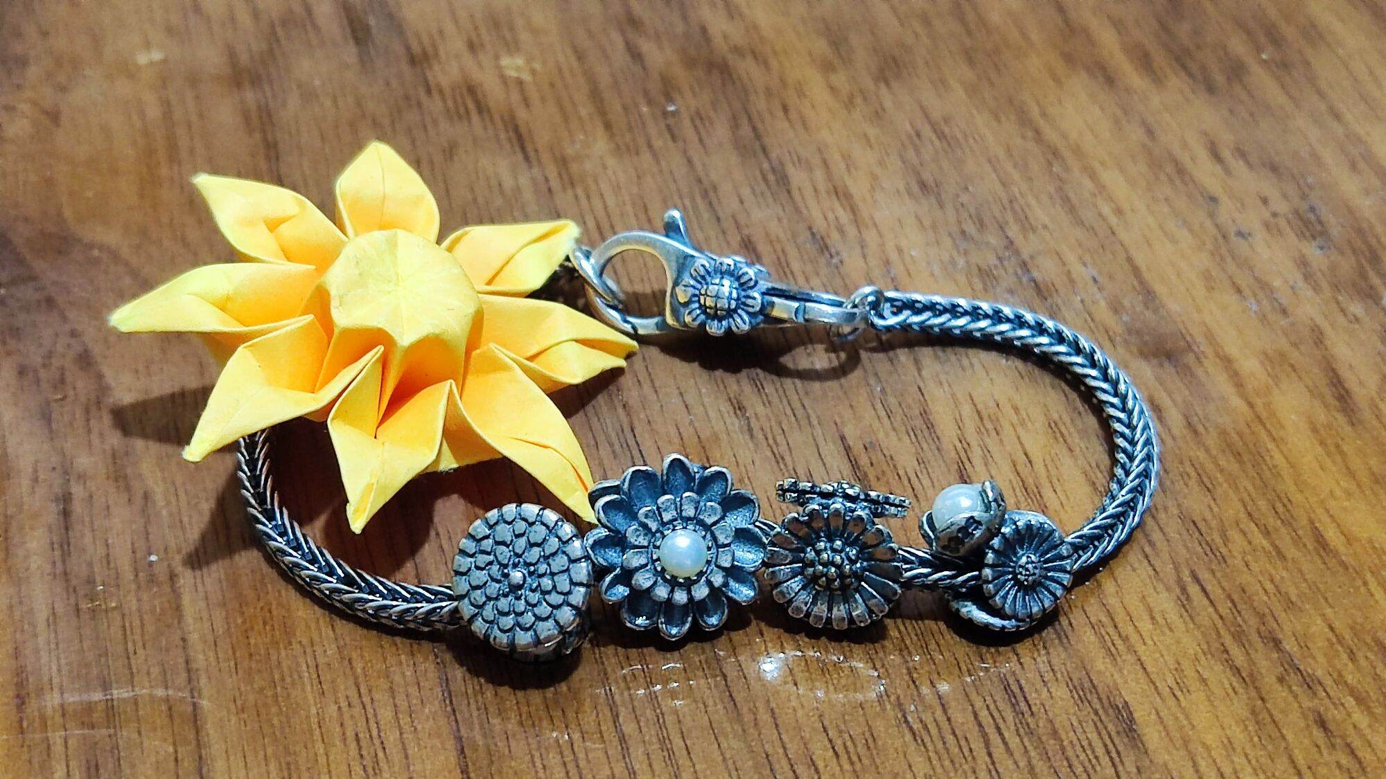 GauBee Charm bạc 925 lock khoá vòng hoa cúc