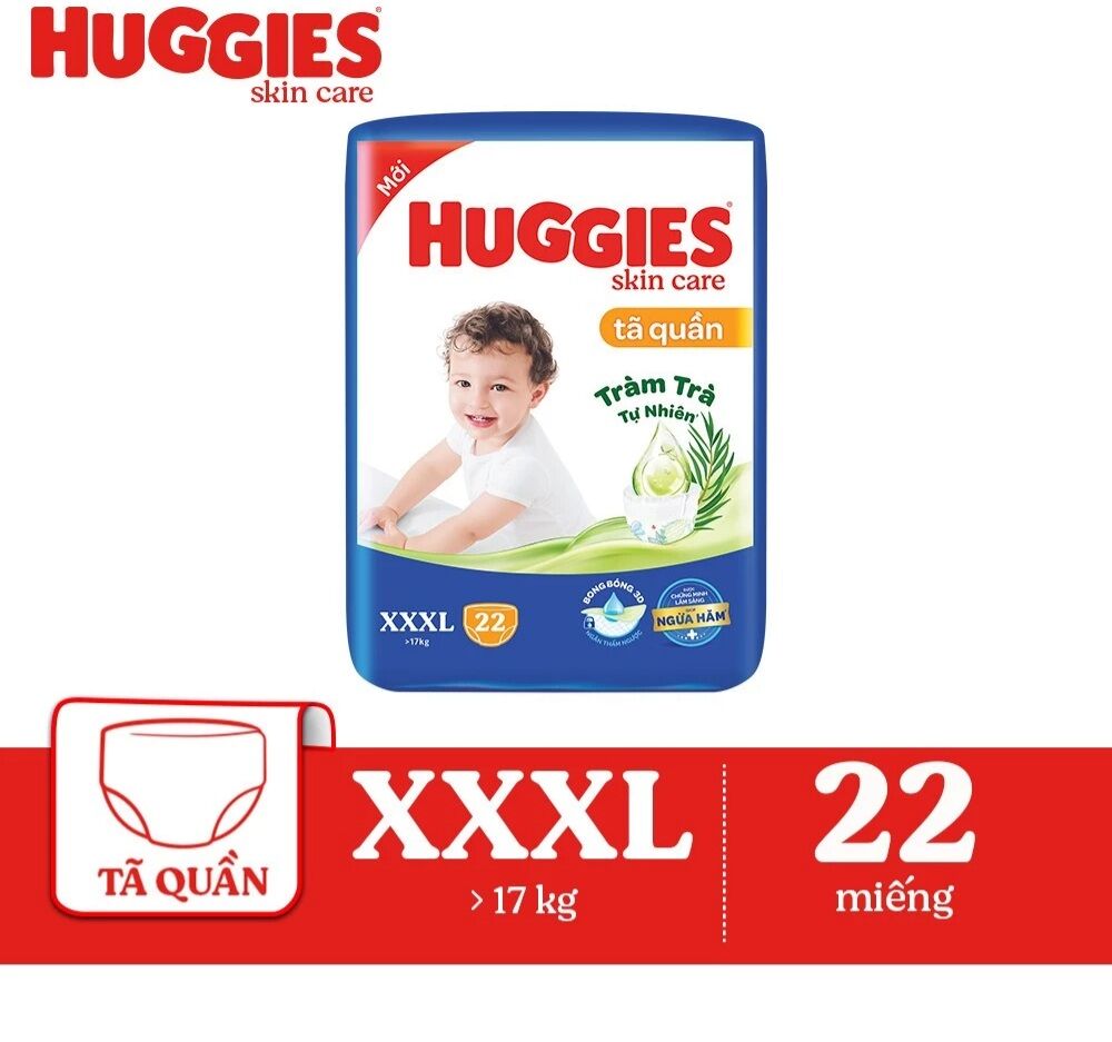 TÃ QUẦN HUGGIES XXXL 22+6 MIẾNG (Bé 17-25 kg)