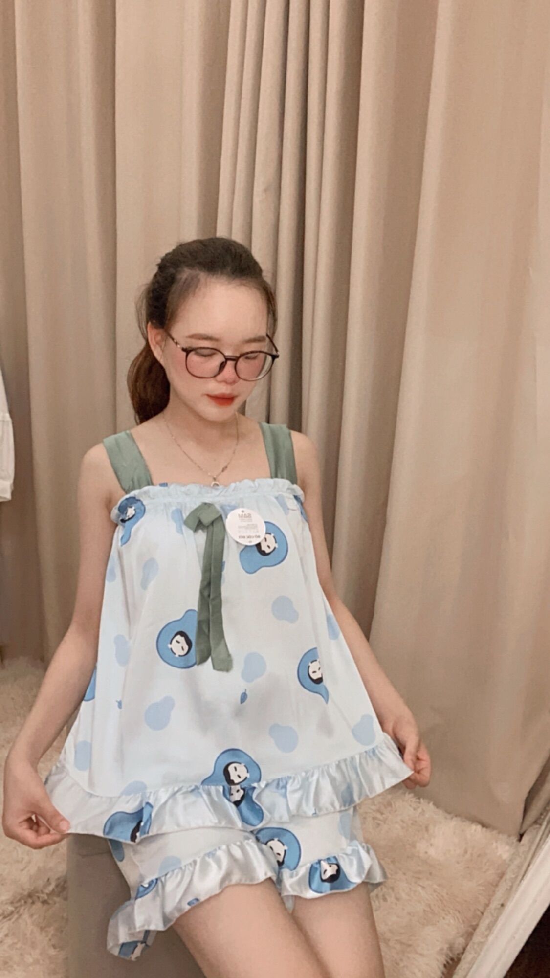 [ Ảnh Thật ] Bộ Hai Dây Lụa satin Hình cute