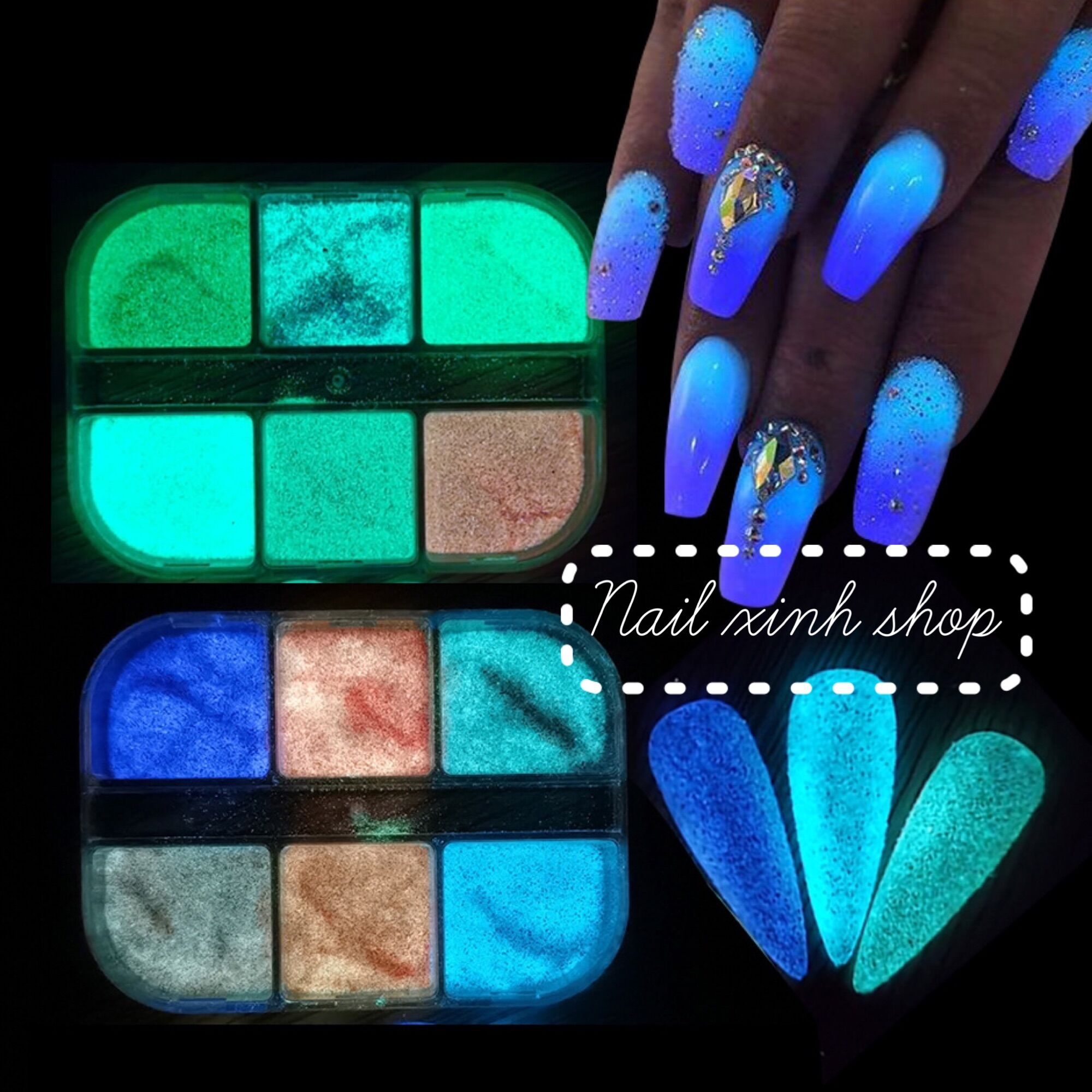 [Mới] Set bột dạ quang neon trang trí móng phát sáng