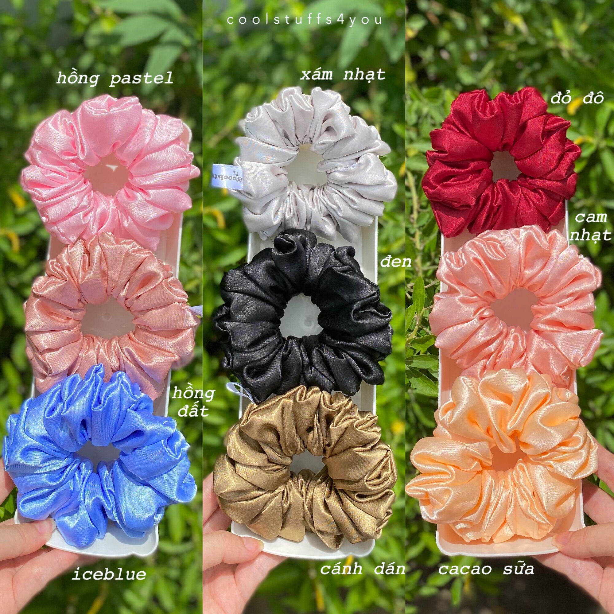 Buộc Tóc Scrunchies Lụa Mềm Mịn Size Thường Nhiều Màu {Bảng Màu Lụa Size Thường}