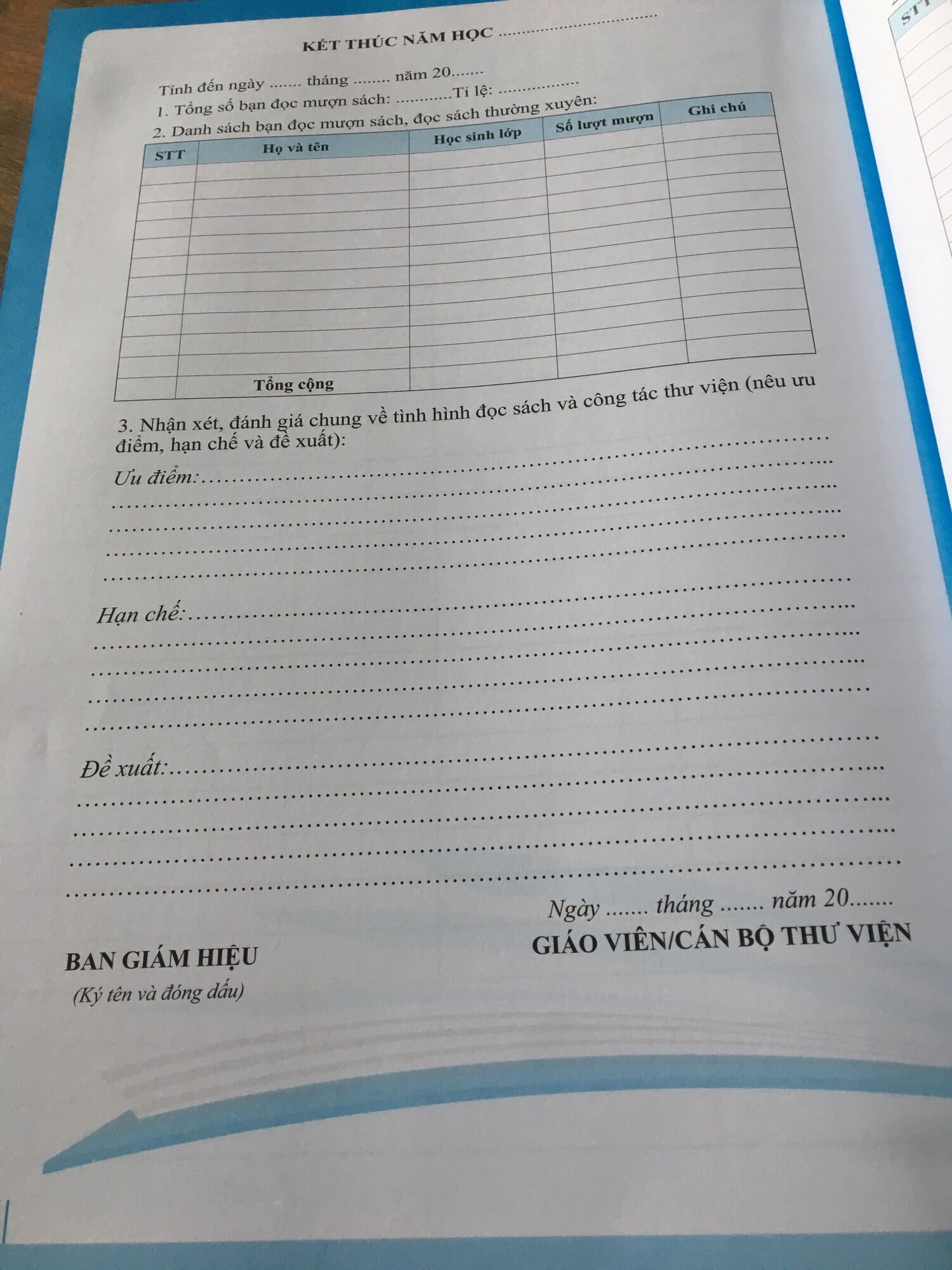 Sổ mượn sách học sinh ( Mẫu mới )