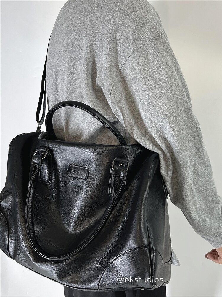 Ok Thiết Kế Túi Du Lịch Da Màu Đen Chất Lượng Cao Túi Hành Lý Công Tác Ngắn Ngày Xách Tay Đeo Chéo Một Bên Vai Công Sở Nam Nữ