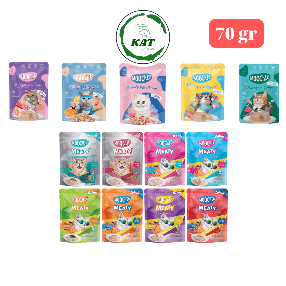 Pate cho mèo moochie nhiều hương vị - gói 70gr - kat love pets