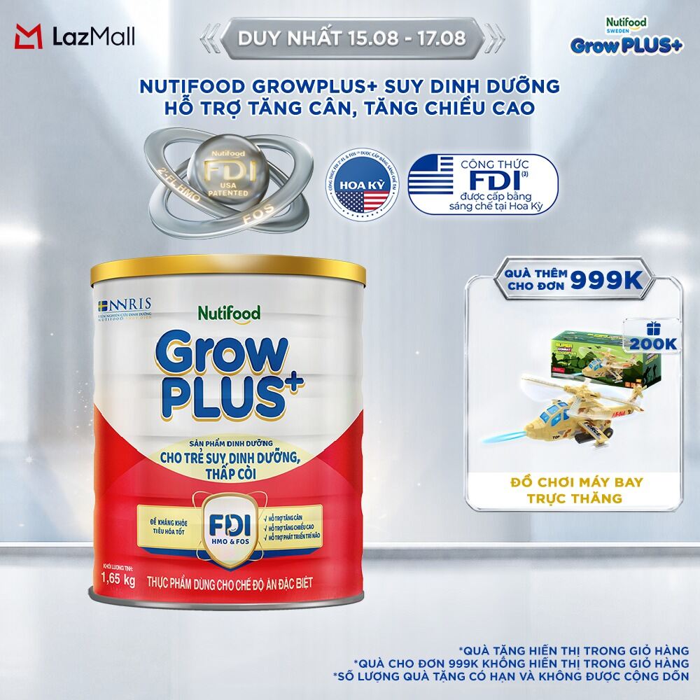 [BAO BÌ MỚI] Sữa bột Nutifood GrowPLUS+ Suy Dinh Dưỡng (Đỏ) - Hỗ Trợ Tăng Cân Tăng Chiều Cao (Lon 165 Kg)
