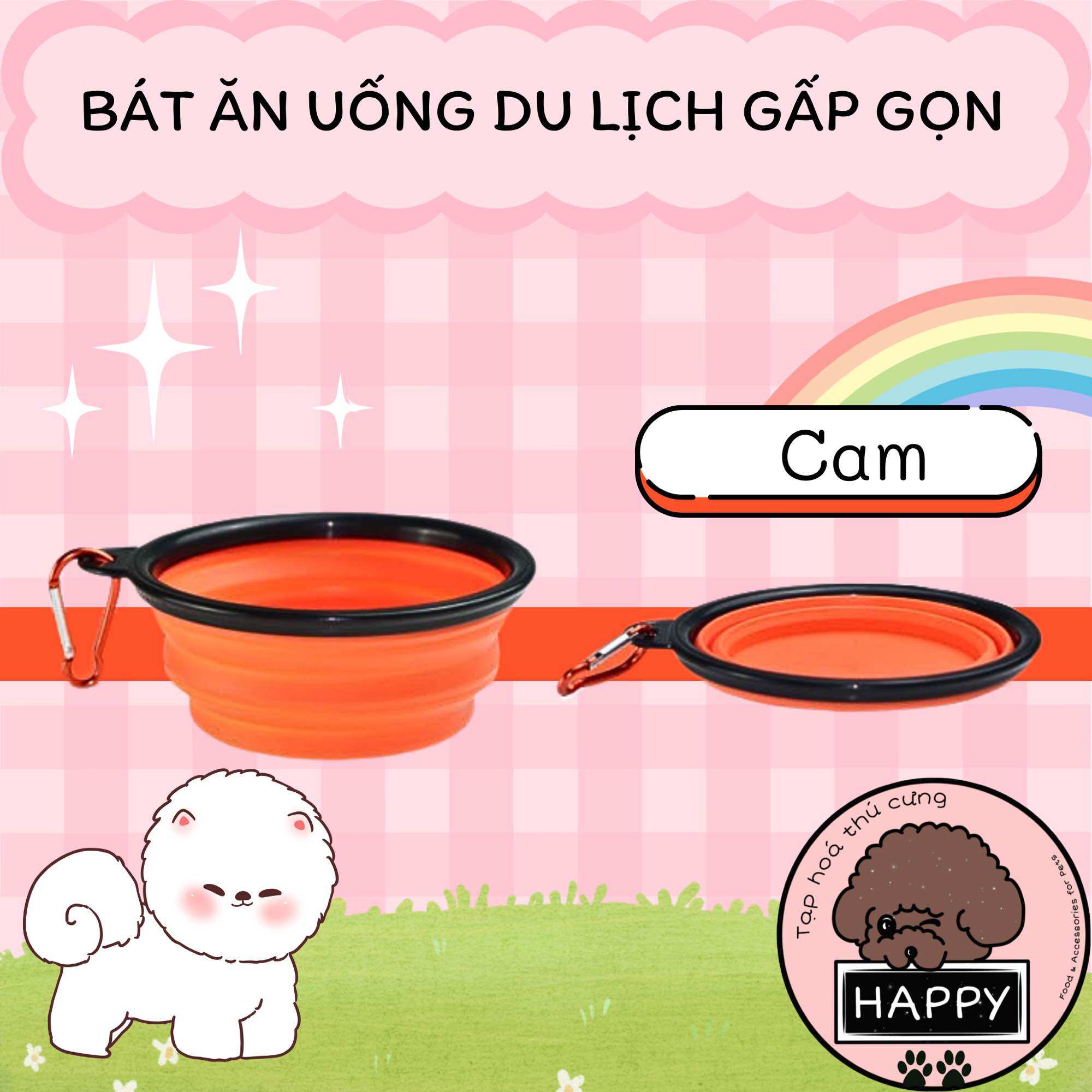 Bát nhựa gấp du lịch cho chó mèo / Chén silicon đựng thức ăn gấp gọn có móc cho thú cưng - Tạp Hóa Thú Cưng Happy