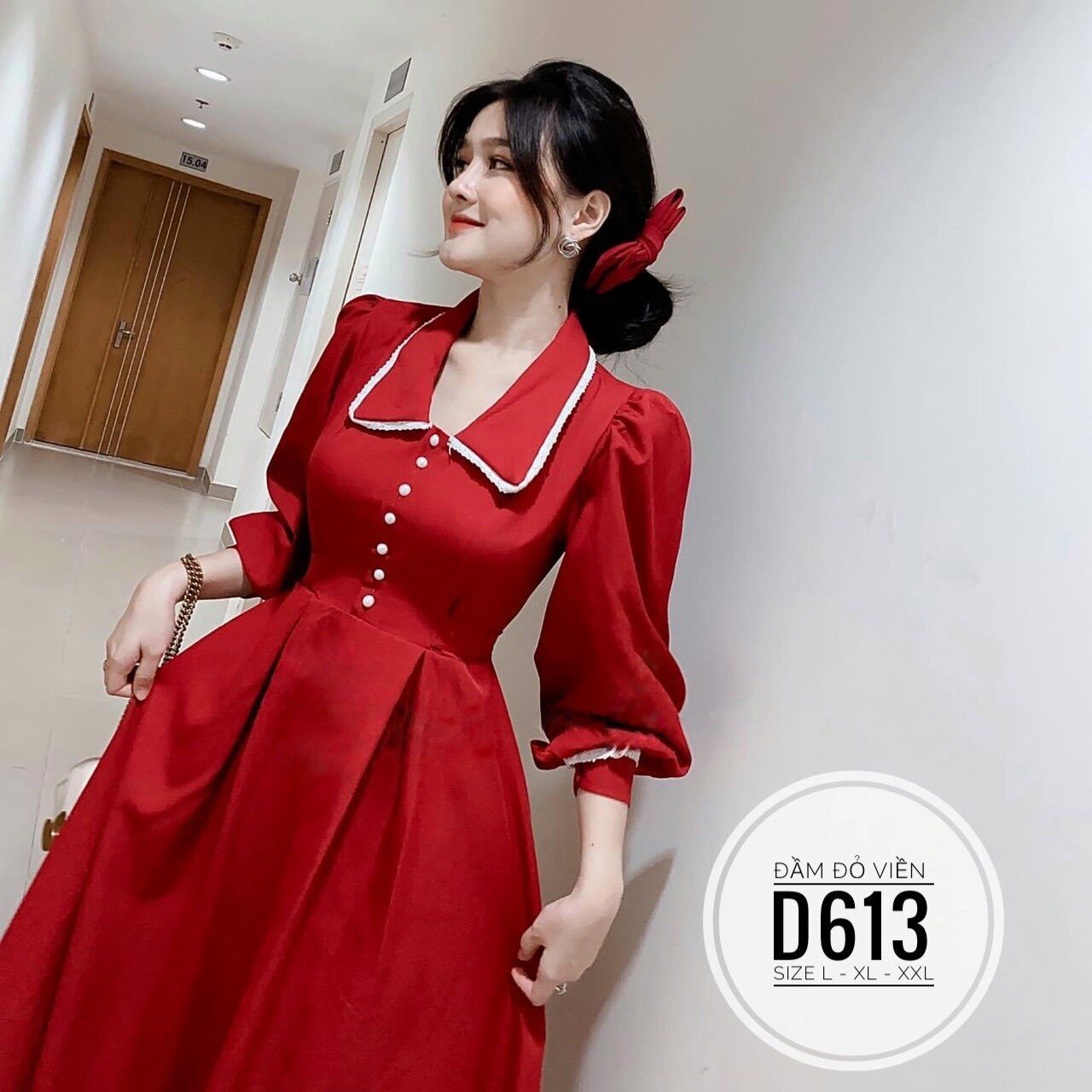 60-90kg Bigsize ĐẦM ĐỎ FORM DÀI PHỐI VIỀN D613