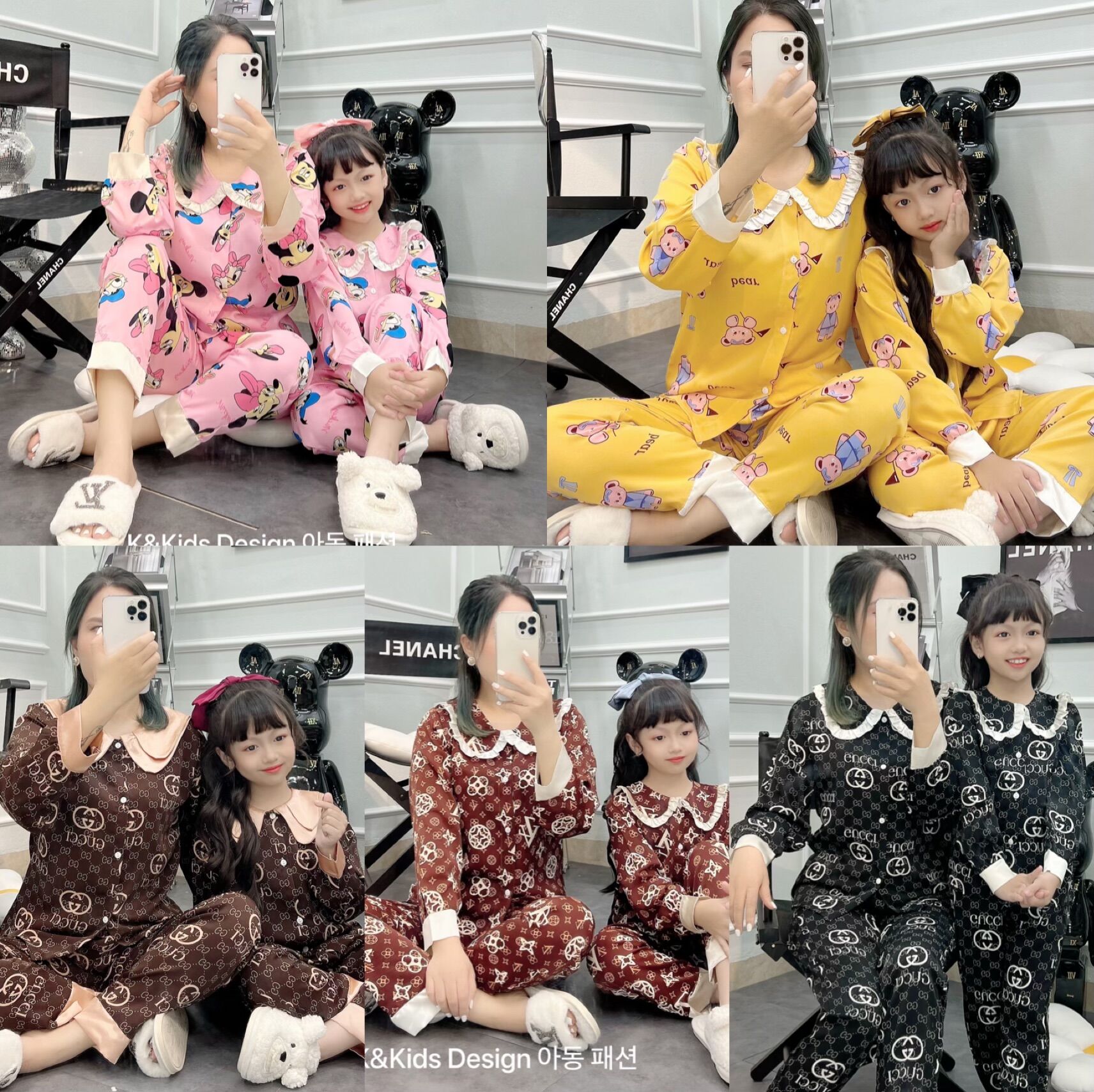 Bộ ngủ Pijama cho mẹ và bé gái chất lụa mango Size từ 17-60kg