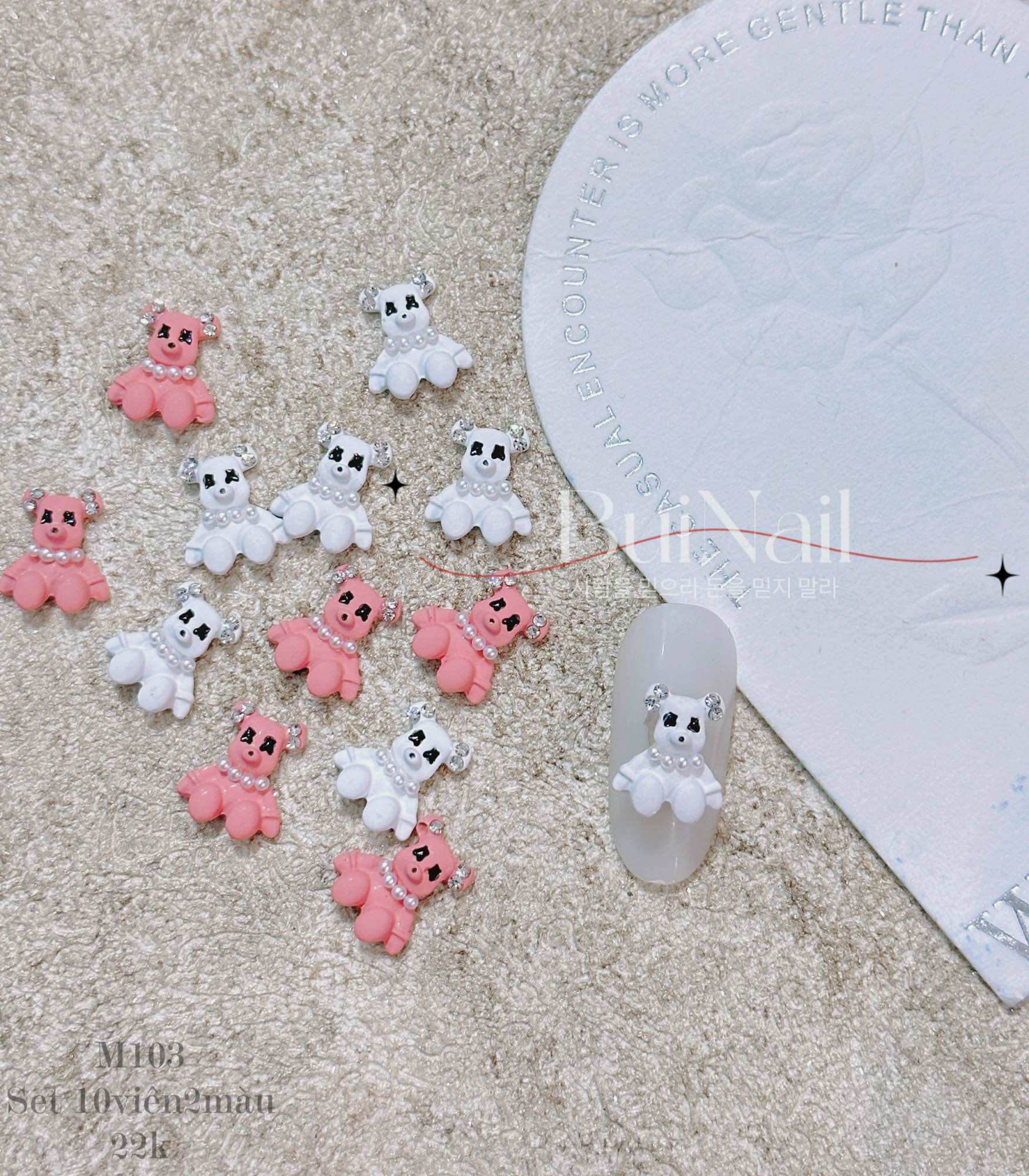Charm gấu hlw m103 set 10 viên 2 màu