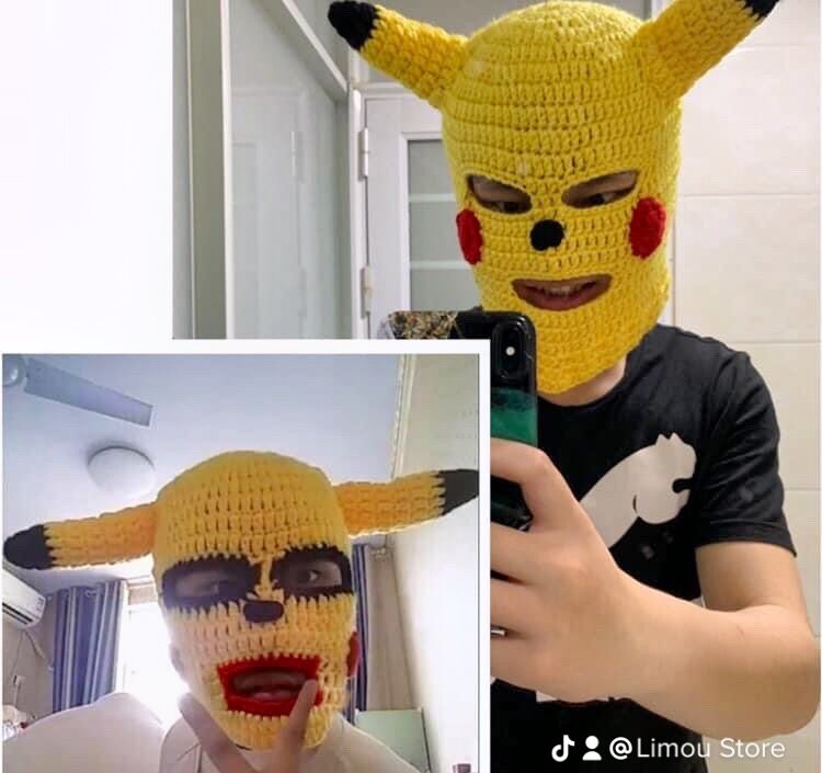 Mũ len chùm đầu pikachu