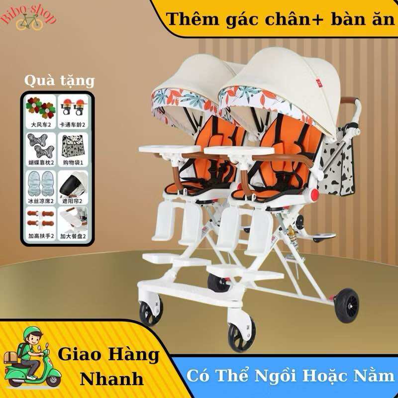 Xe đôi đẩy em bé đôi nhẹ có thể ngồi và nằm- gấp gọn khi đi du lịch ( sẵn hàng) - 3