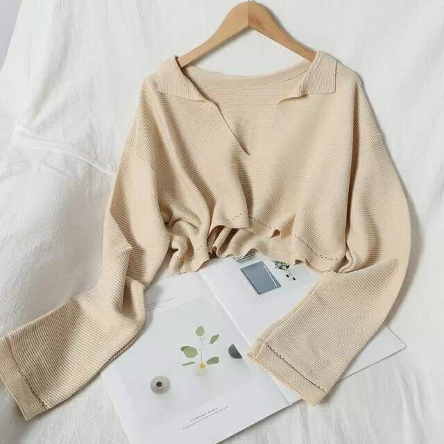 Set áo 2 món croptop tay dài cổ bẻ 1974🌞