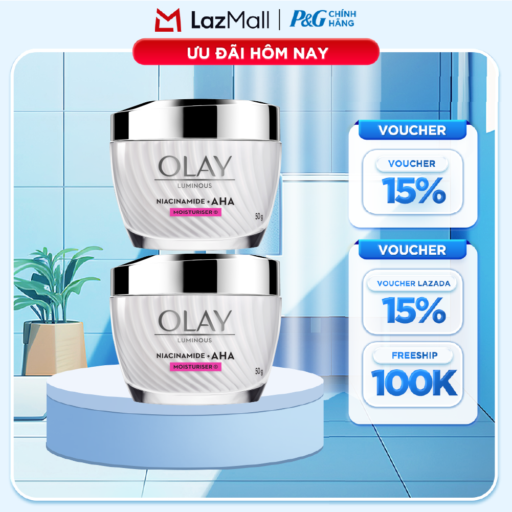 Combo 2 Kem Dưỡng Ban Ngày OLAY LUMINOUS NIACINAMIDE AHA Dưỡng Ẩm Sáng Da, Mờ Thâm Mụn Hũ 50G