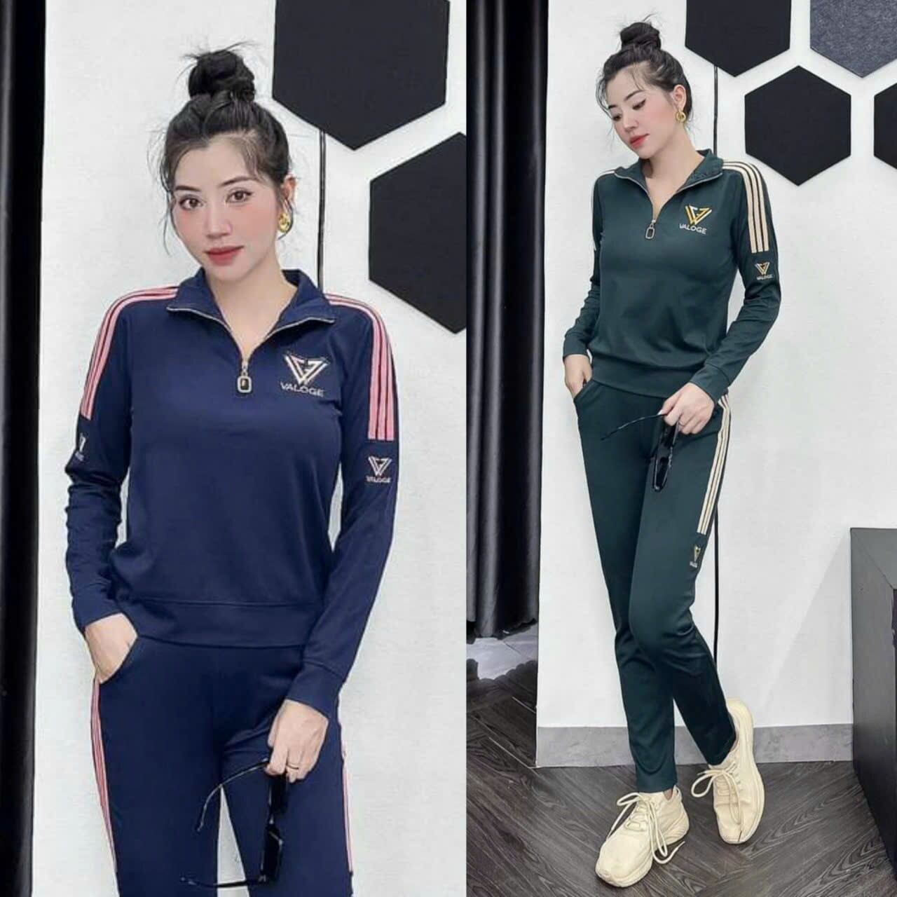 Set bộ đồ thun thể thao tay dài logo thêu phối khoá kéo cổ trụ sang trọng