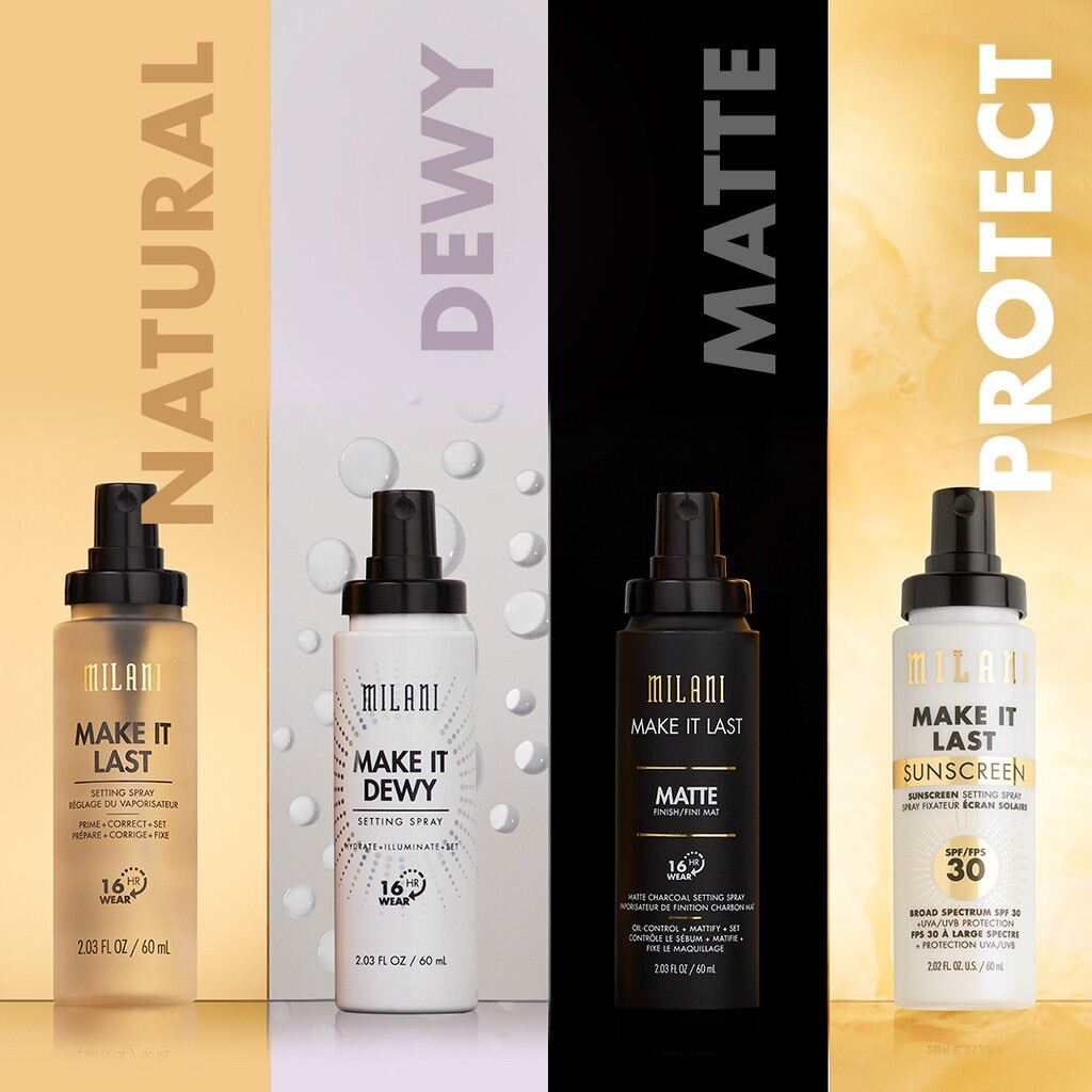 Xịt khóa nền giữ lớp trang điểm MILANI Make It Last/Dewy/Matte/Sunscreen SPF30 Setting Spray 60ml