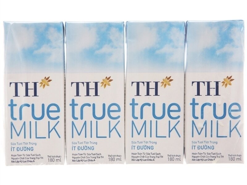 Lốc 4 hộp sữa th milk 180ml ít đường