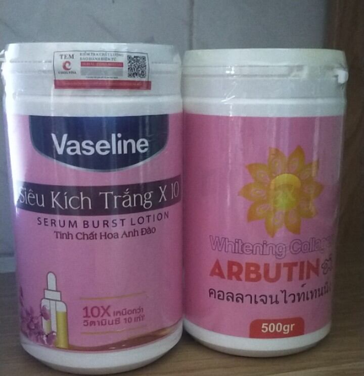 Combo 2 hủ kem kích trắng x10 và arbutin hồng mỗi hủ 500g
