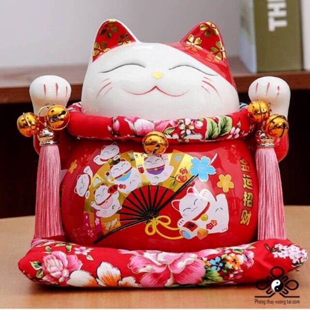 Mèo Thần Tài Mèo May Mắn Maneki Neko cao 19 Cm. Vật phẩm phong thủy, quà lưu niệm uy tín giá tốt.