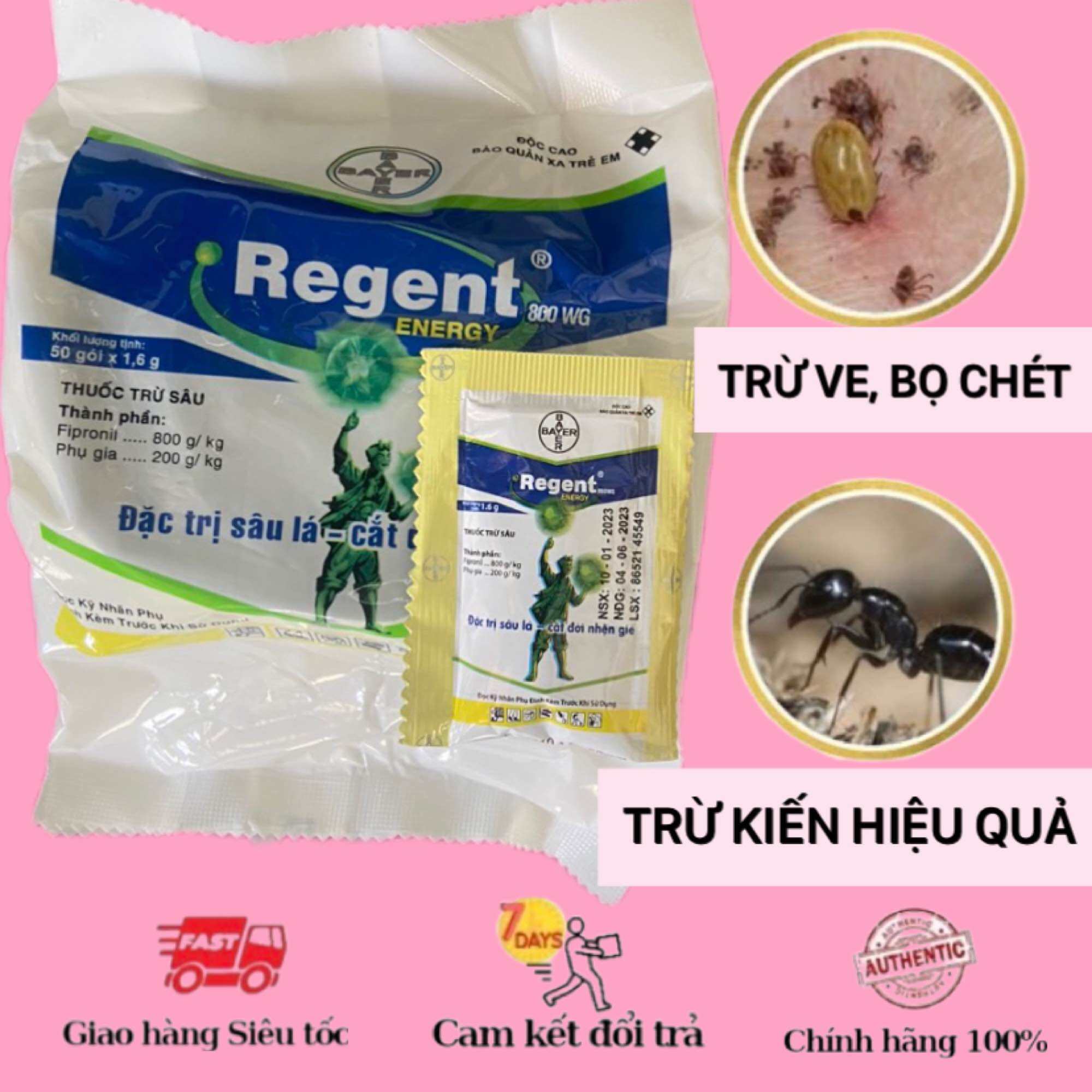 Regent 800WG (date 2023-2024)( gói 1.6gam). Diệt kiến, gián, mối, bọ chét, ve chó. ( Nếu hàng không 