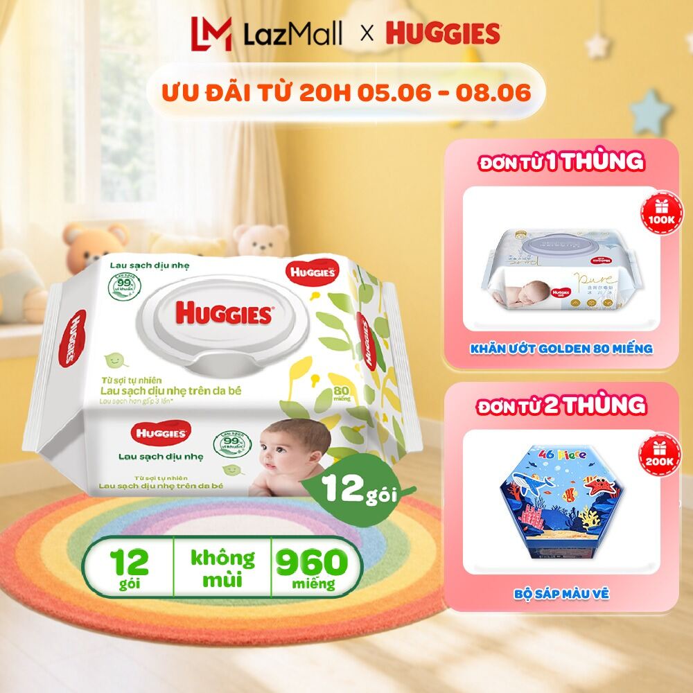 Thùng 8/12/16 gói khăn giấy ướt không mùi/ có mùi (bơ hạt hạt mỡ)/golden wet cho trẻ sơ sinh HUGGIES Gói 72/80 tờ