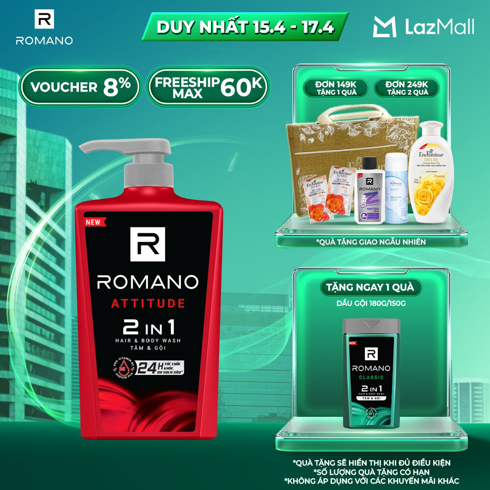 Tắm gội 2 trong 1 Romano 2in1 Attitude 650g/chai