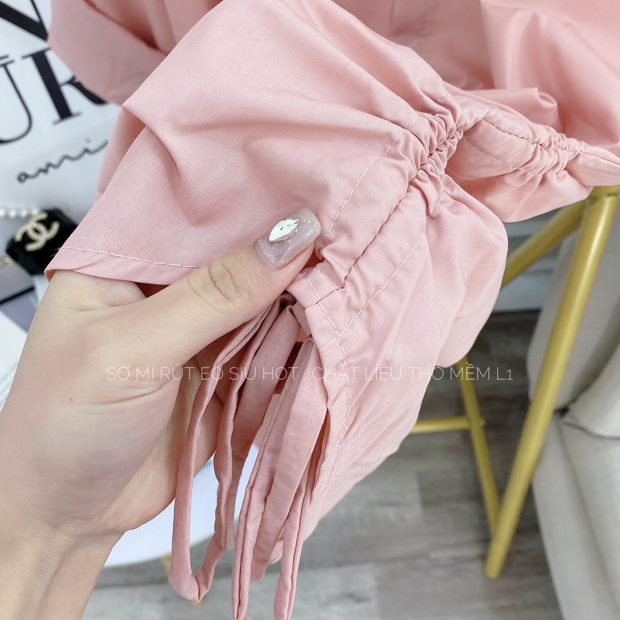 ÁO SƠ MI THỤNG HỒNG RÚT EO SẴN HÀNG HN